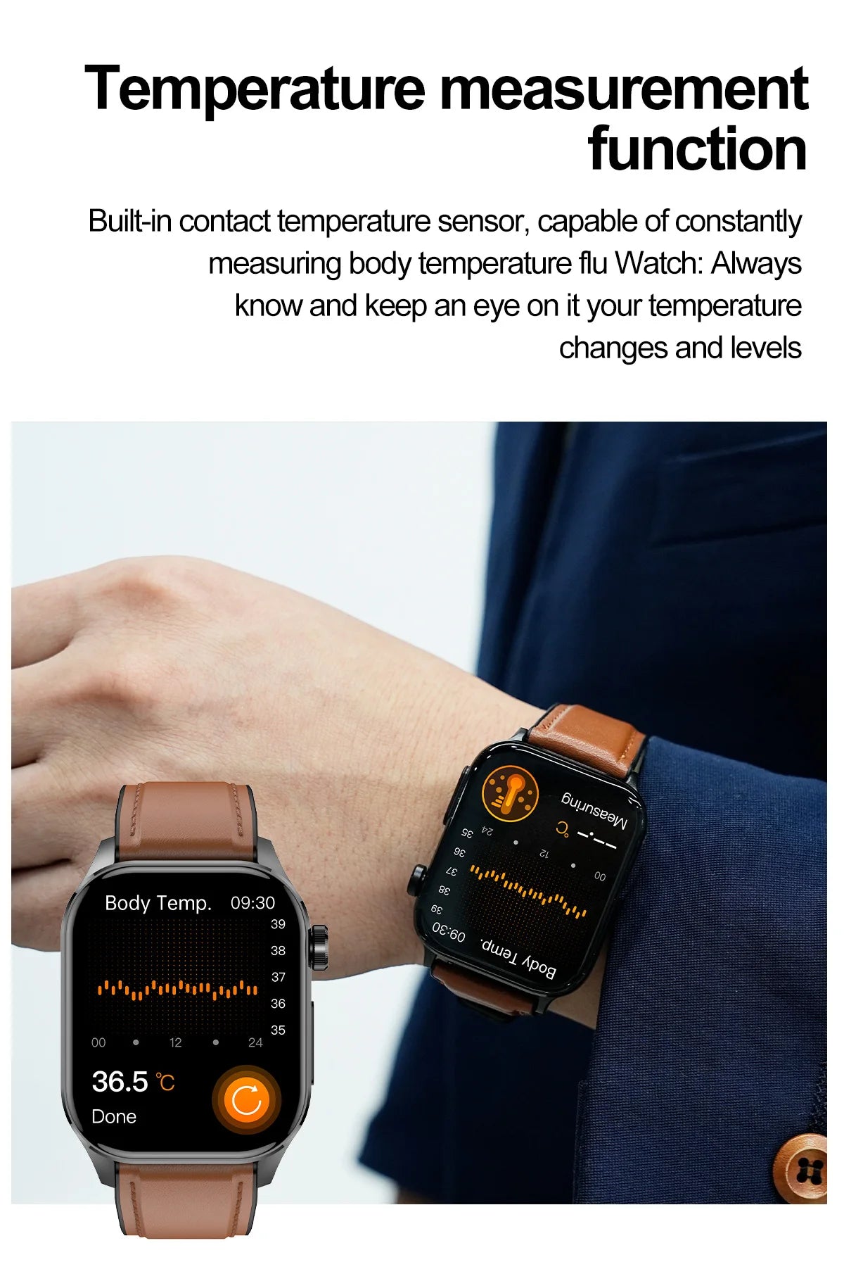 ET580 Smart Watch Men 2.04inch AMOLED Large Screen Bluetooth Call ECG Blood Pressure Oxygen Health Monitor SOS Smartwatch
