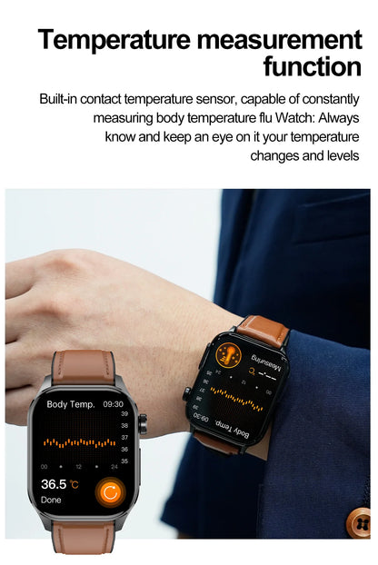 ET580 Smart Watch Men 2.04inch AMOLED Large Screen Bluetooth Call ECG Blood Pressure Oxygen Health Monitor SOS Smartwatch