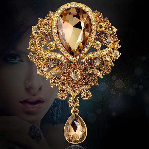 Hot Women Men  Brooch Wedding Bridal Bouquet Clear Crystal Rhinestone Teardrop Dangle Brooch Pin