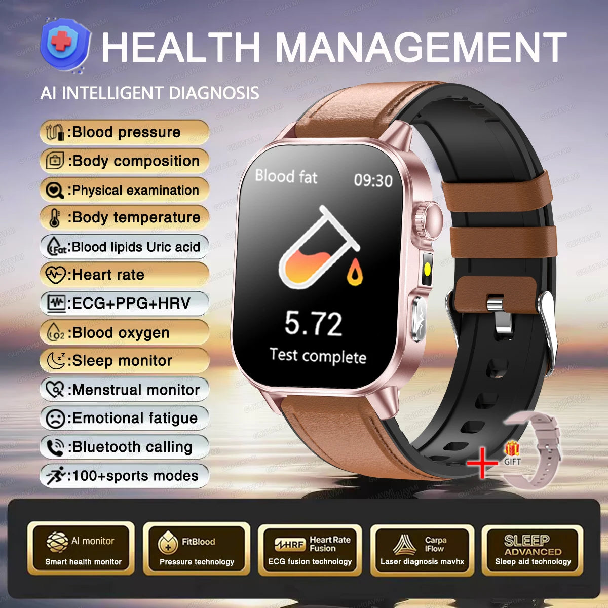 2026 Original Women Health Accurate Diagnosis Smart Watch ECG+HRV BP Blood Oxygen Uric Acid Heart Rate Bluetooth Call Smartwatch