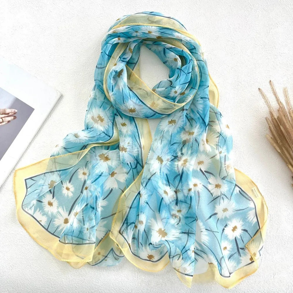 Floral Chiffon Scarf for Women - 160x50cm Silky Georgette, Lightweight  Summer Beach Wrap & Sun Protective Hijab