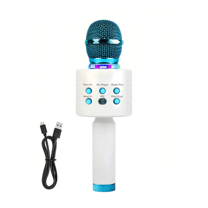 Wireless Karaoke Microphone Bluetooth Speaker LED Light Portable Singing Mic with Voice Changer for Kids Adults Party Outdoor Birthday Gift Car Travel Home KTV Rechargeable Handheld Karaoke Machine Christmas Present Fun Toy C