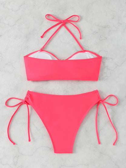High Waist Bikini Women's Swimsuit 2026 Knotted Bathing Suits Woman Swimwear Bandeau Push Up Bikinis Sets Brazilian Beach Wear