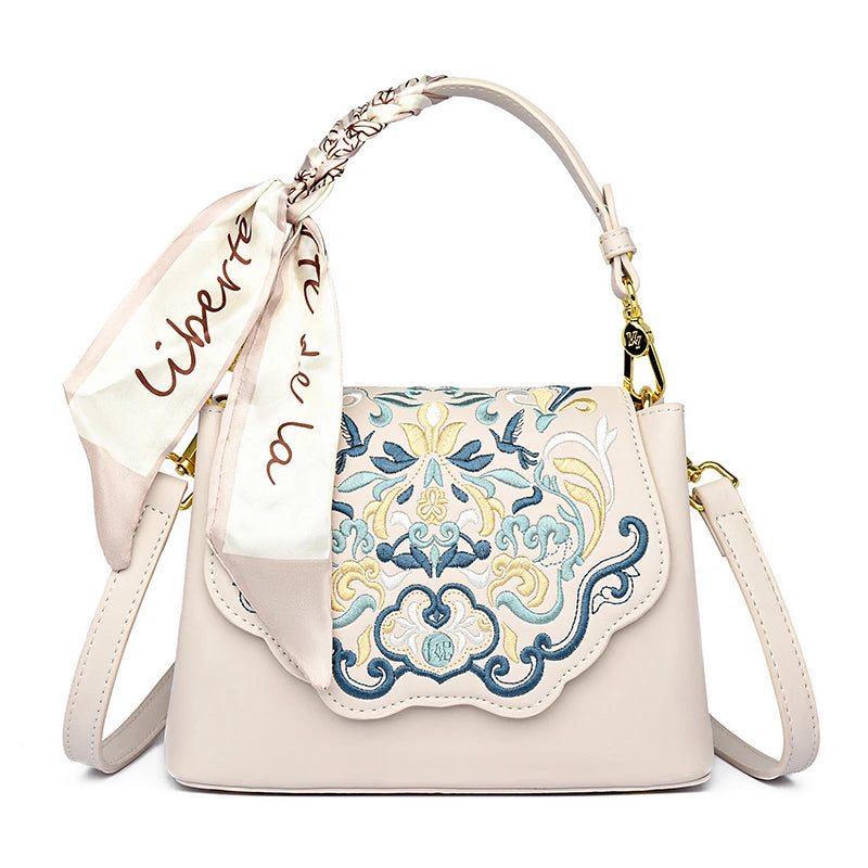 Fashion Embroidery Shoulder Bag Women Designer High Quality Leather Handbag Purse Ladies Small Crossbody Messenger Bag Female