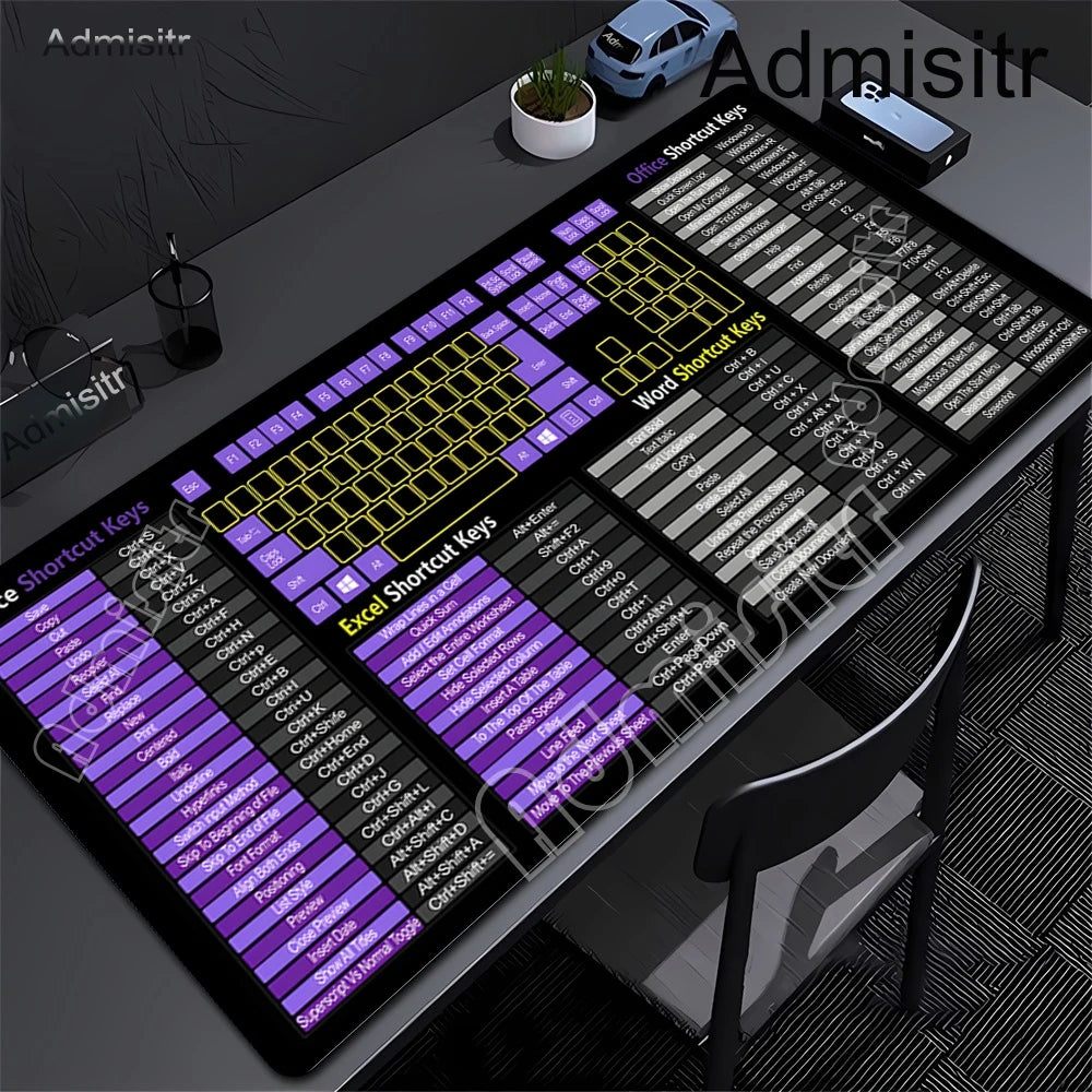 Shortcut Key Program Language Mouse Pad Large Rubber Anti-slip Desk Accessories Mousepad for Office and Gamer Keyboard Decor Mat