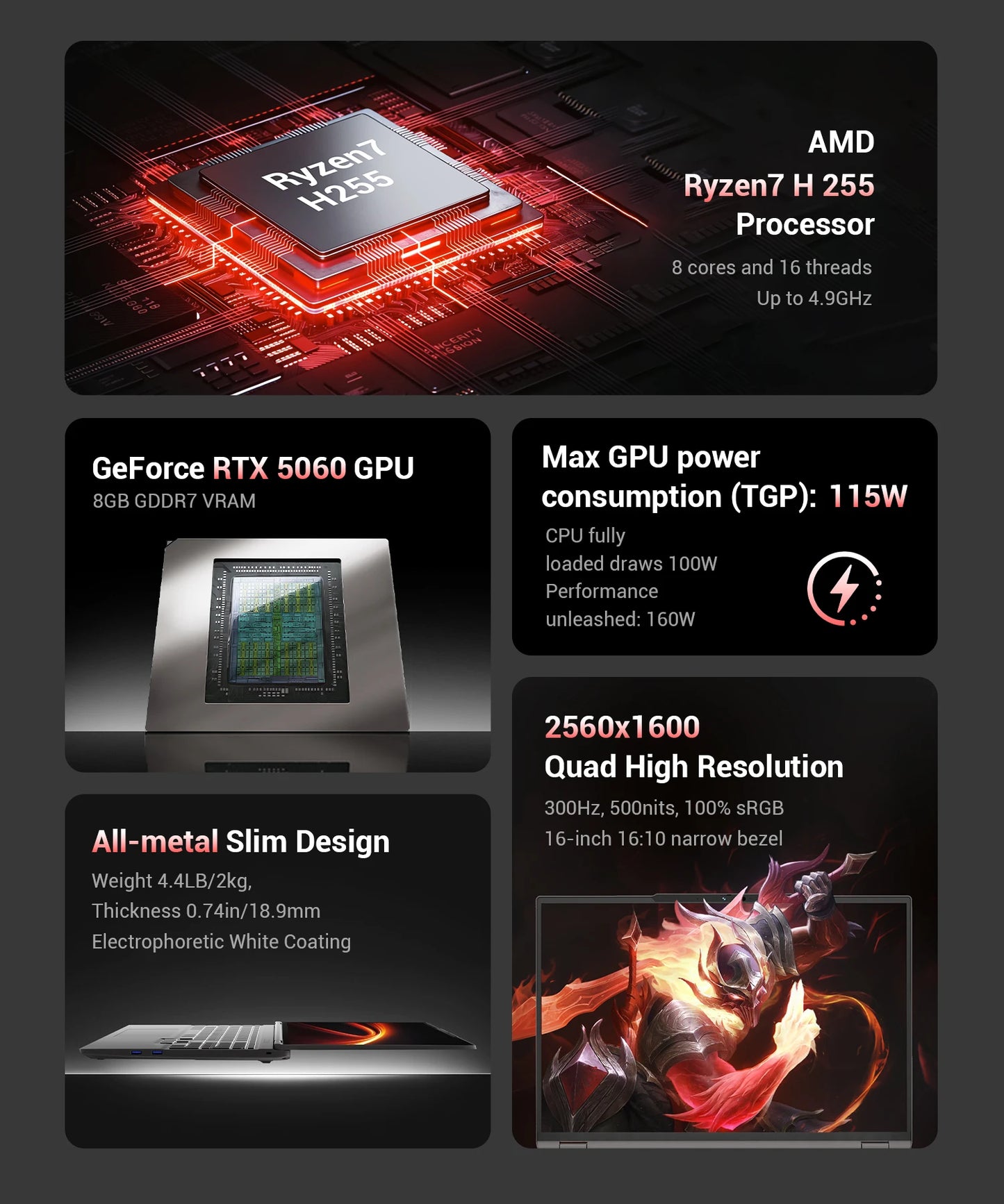 FIREBAT Huan 16 Pro AMD Ryzen 7 H 255 RTX 5060 DDR5 16GB RAM 512GB SSD WiFi6 BT5.3 16inch 2.5K 240Hz Screen gaming laptop