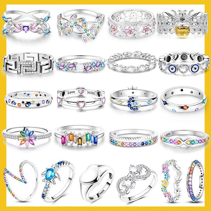 LAZA 925 Sterling Silver Colorful Rings Sparking Zirconium Bowknot Moon Sun Original Ring For Women Anniversary Wedding Gifts