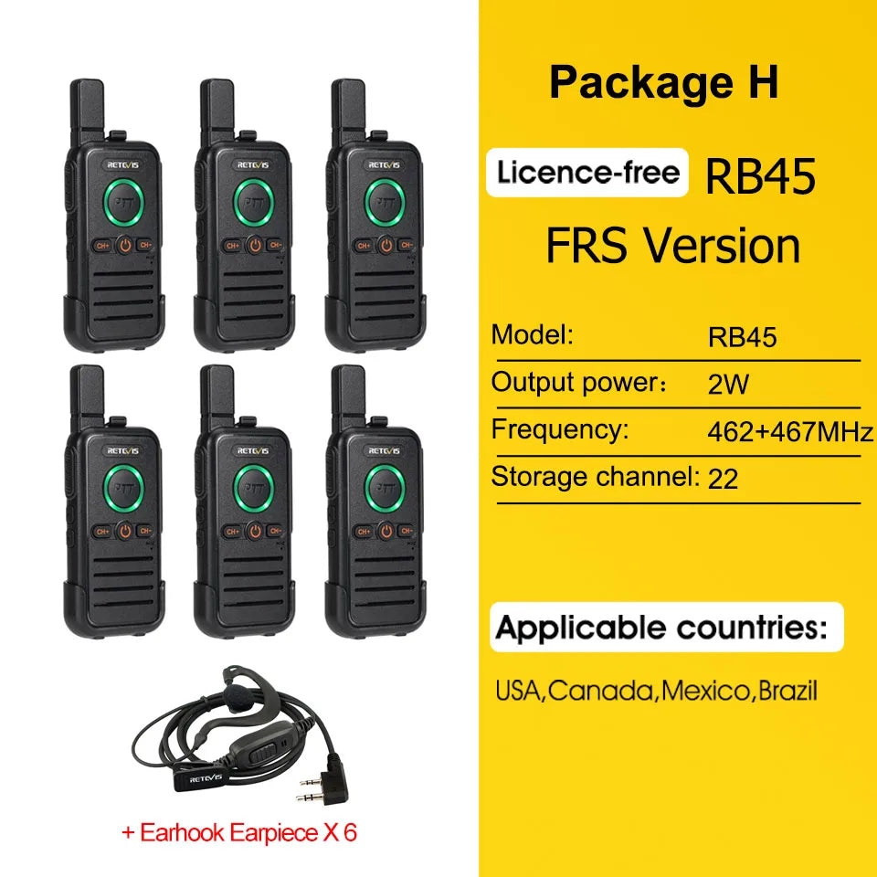 Retevis RB645 Walkie Talkie PMR446 Dual PTT Professional Portable Lincense-free Two Way Radio VOX USB-C for Hotel Restaurant