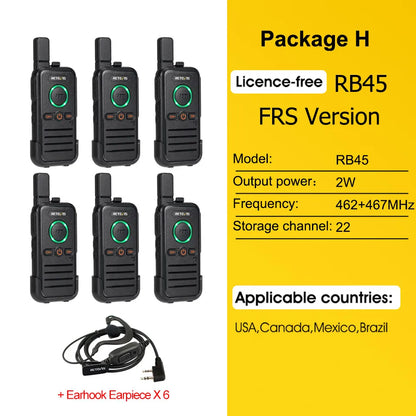 Retevis RB645 Walkie Talkie PMR446 Dual PTT Professional Portable Lincense-free Two Way Radio VOX USB-C for Hotel Restaurant
