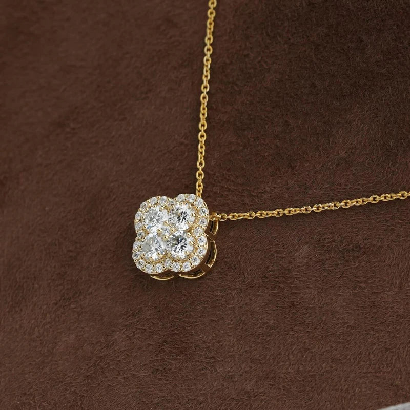 OXTAO Luxury Moissanite Four-leaf Necklace for Women D Color Flower Charm Pendant Necklace Wedding Jewelry Gift 14K Gold Filled