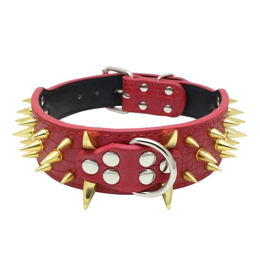 Cool Spikes Studded Dog Collar 2" Wide PU Leather Large Dogs Collars Pitbull German Shepherd Big Dogs Collars Pet Supplies XS-L