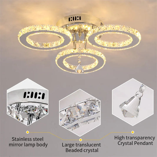 Modern Pendant Light Led Crystal Ring Ceiling Lamp Living Dining Room Chandelier Lustre Bedroom Luxury Home Decor Fixture Lumina