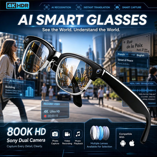 2026 New AI Smart Glasses AI Translation 8MP HD Camera 4K Shooting Bluetooth Call Recording Music Smart Sunglasses For Men Women