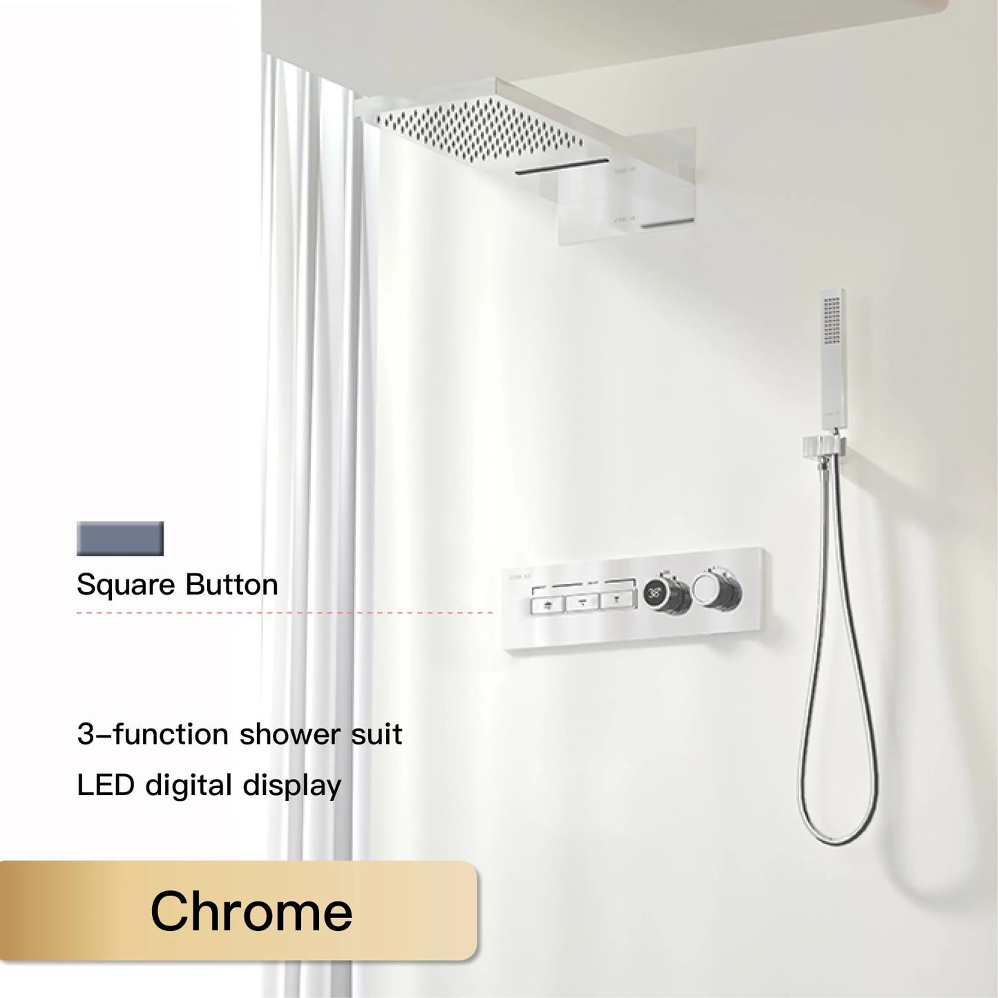 Luxury Black Brass Shower System Wall-Mounted LED Digital Display Design Cold & Hot Dual-Control 4-Function Ceiling Shower Tap