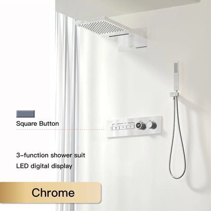 Luxury Black Brass Shower System Wall-Mounted LED Digital Display Design Cold & Hot Dual-Control 4-Function Ceiling Shower Tap