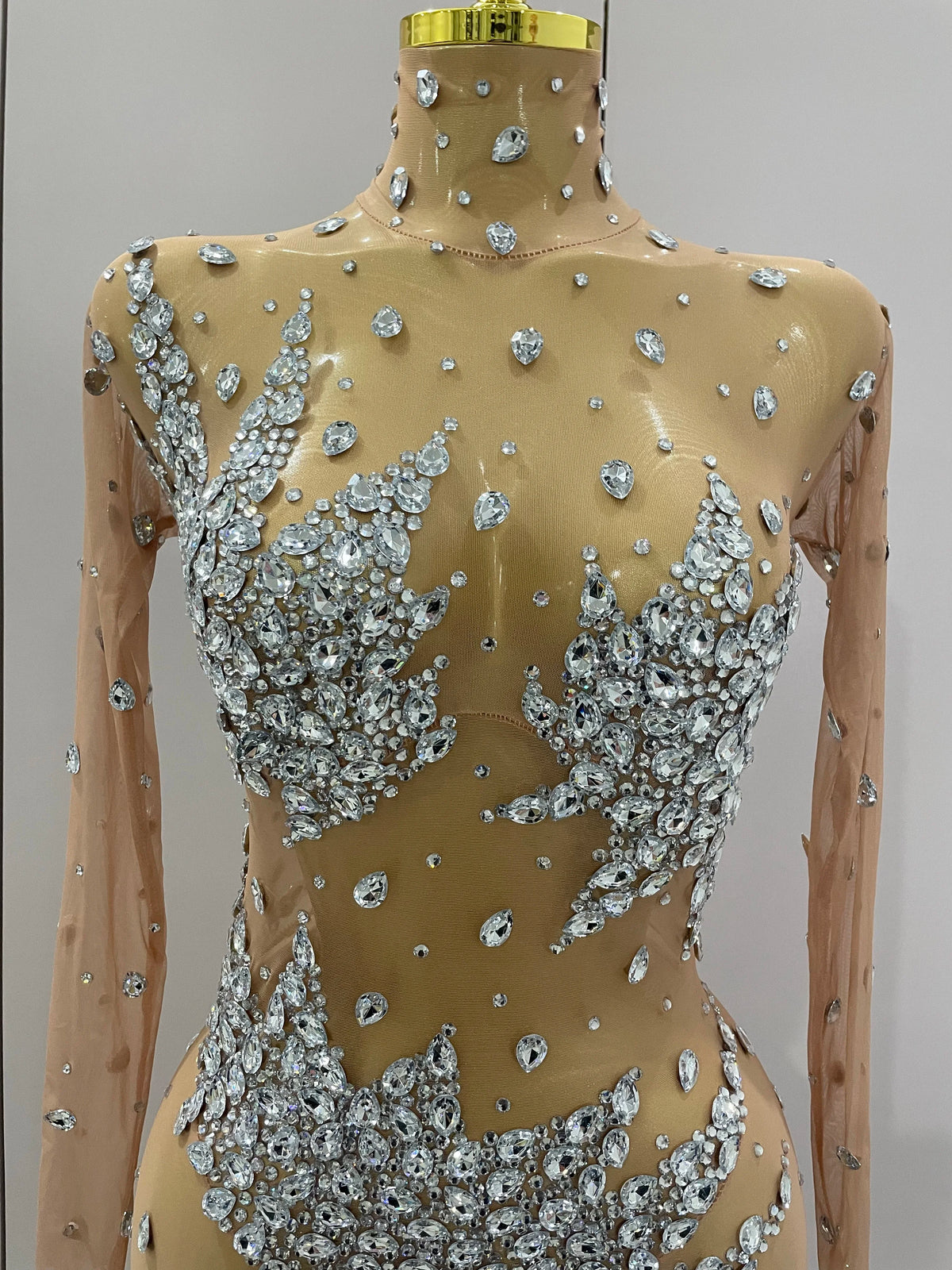 2026 Sparkly Diamonds High Stretch Mesh Jumpsuit Birthday Evening Party Bar Nightclub DJ Female Singer Stage Performance Costume