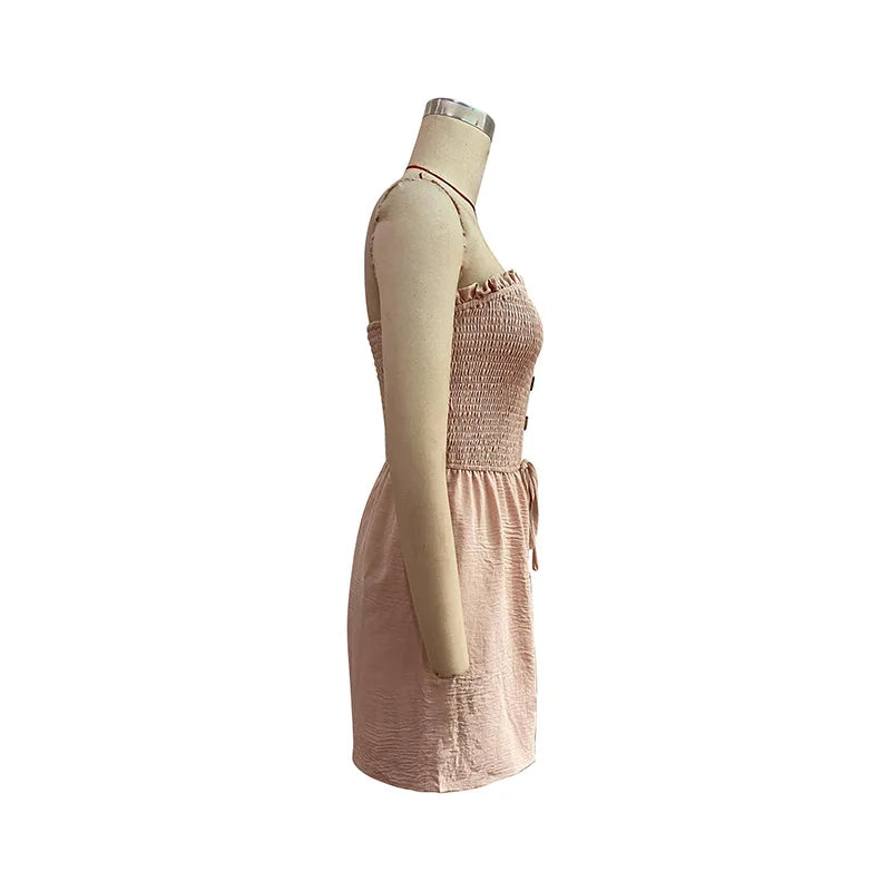 Summer Leisure Vacation, European and American Solid Color High Waist Design, Strapless Jumpsuit Shorts