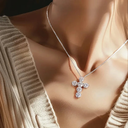Serenity 4.8ct D Color Moissanite Cross Necklace for Women Gift S925 Sterling Silver Plated 18K Jesus Pendant Neck Chain Jewelry
