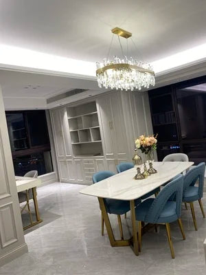 LED Postmodern Golden Chrome Silver Round Oval Crystal Chandelier Lighting Suspension Luminaire Lampen For Dinning Room