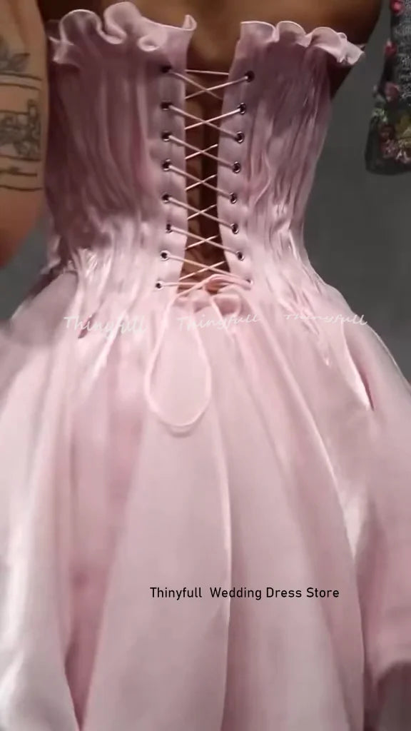 Thinyfull A-line Prom Dress 2026 Sleeveless Shiny Satin Evening Party Dress Mini Birthday Gown Robe De Soirée Customized