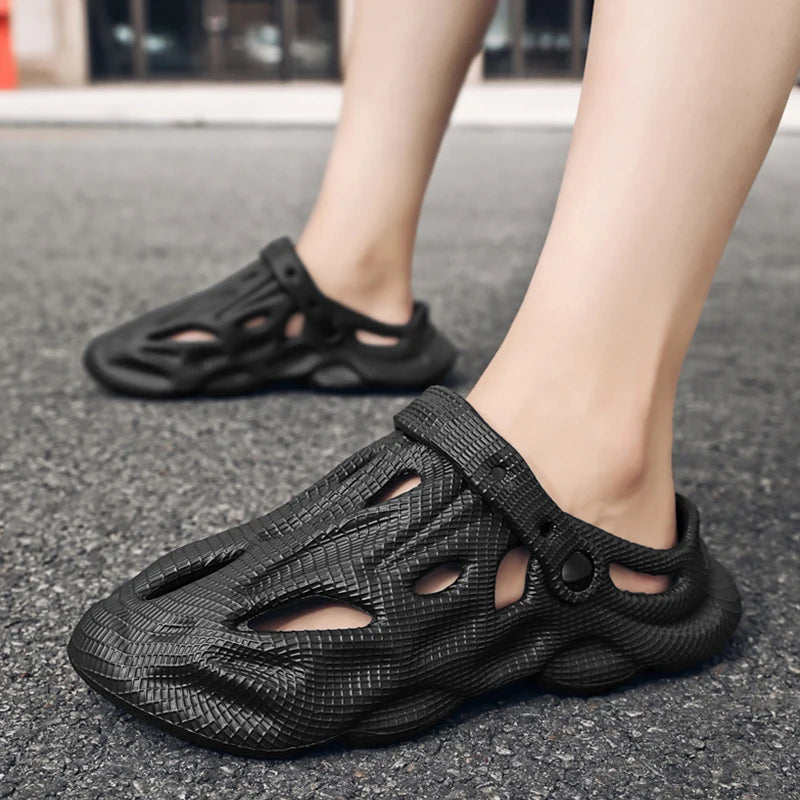 Shevalues Summer New Hollow Sandals For Men Outdoor Fashion Hole Clogs Slippers Men Non-slip Garden Shoes Soft Sole Beach Slides