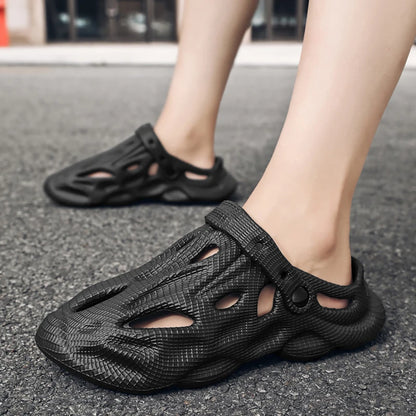 Shevalues Summer New Hollow Sandals For Men Outdoor Fashion Hole Clogs Slippers Men Non-slip Garden Shoes Soft Sole Beach Slides