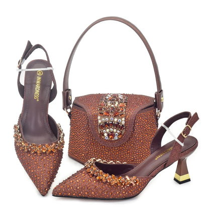 New Design Women Nigerian Italian Shoes and Bags Set Decorated with Rhinestone Shoes for Women and Bag 2026 Designer Luxury
