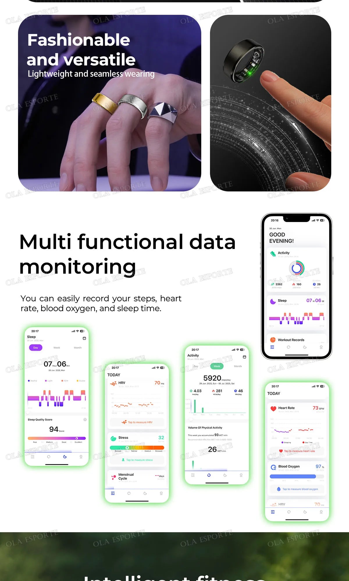 2026 New Smart Ring GPS Motion Modes Remote Control Camera Heart Rate Blood Oxygen/Pressure Outdoor Sports Waterproof Smartring