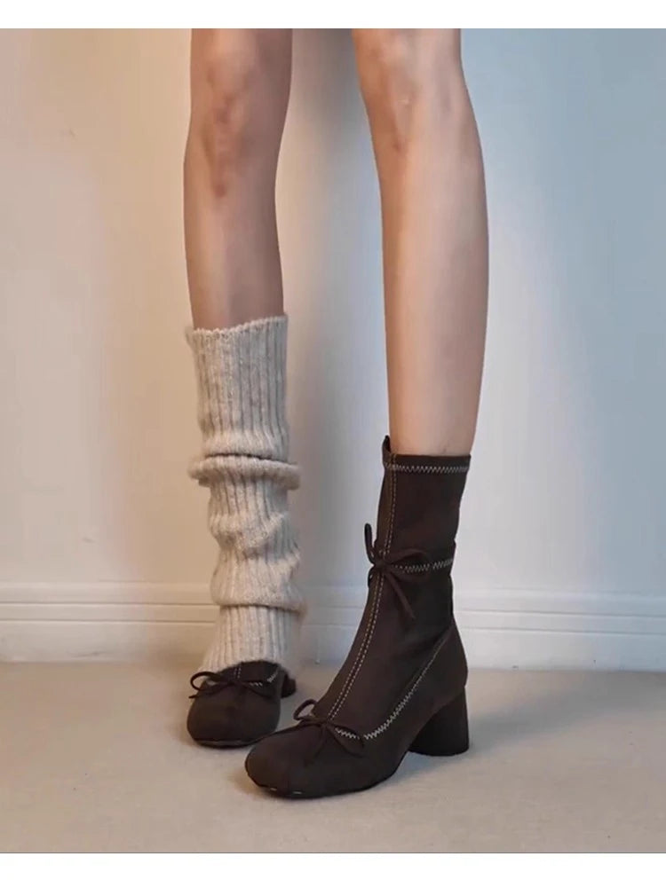 2026 New Style Women's Thick Heel Slim Boots - Early Spring New Style Bowknot Short Boots