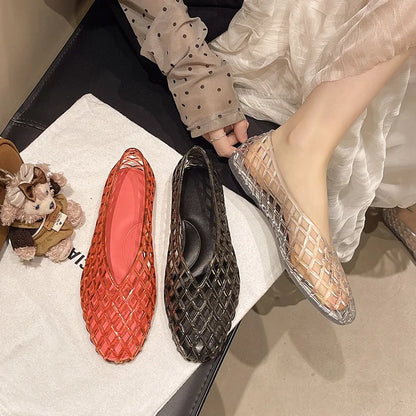 New V-mouth Crystal Jelly Shoes Fashionable, Versatile, Comfortable, Flat Bottom Single Shoes, Casual Sandals for Women