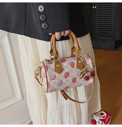 2026 Luxury Designers Crossbody Bags Cherry Pattern PU Leather Boston Handbag Shoulder Bags Bolsos Mujer Bags Woman Tote Bag