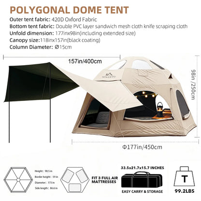 SENLEETO Inflatable Tent Glamping Dome Tent 420D Oxford Large Family Camping Tent with Rainfly Extension All Around View Luxury Outdoor House Tent