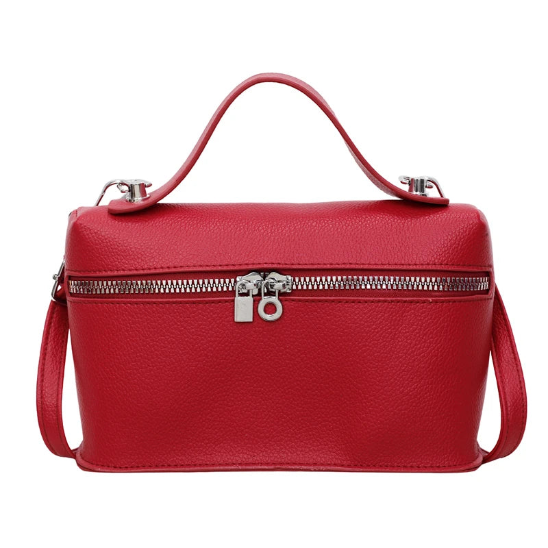 Fashionable Light Luxury Solid Color Box Bag Litchi Pattern Portable Carrying Crossbody Bag Daily Commuting Versatile Square Bag