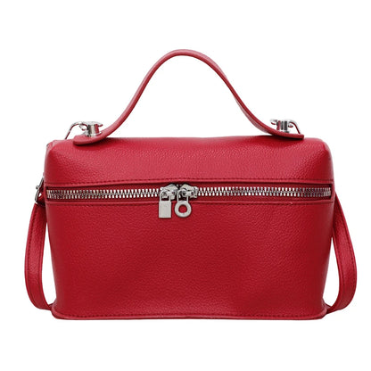 Fashionable Light Luxury Solid Color Box Bag Litchi Pattern Portable Carrying Crossbody Bag Daily Commuting Versatile Square Bag