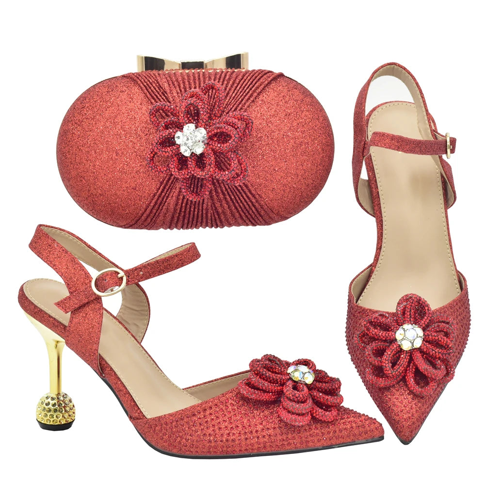 New Fashion Africa Women Shoes and Bags Set with Rhinestone Shoes for Women 2025 Designer Luxury Italian Shoe and Bag Set