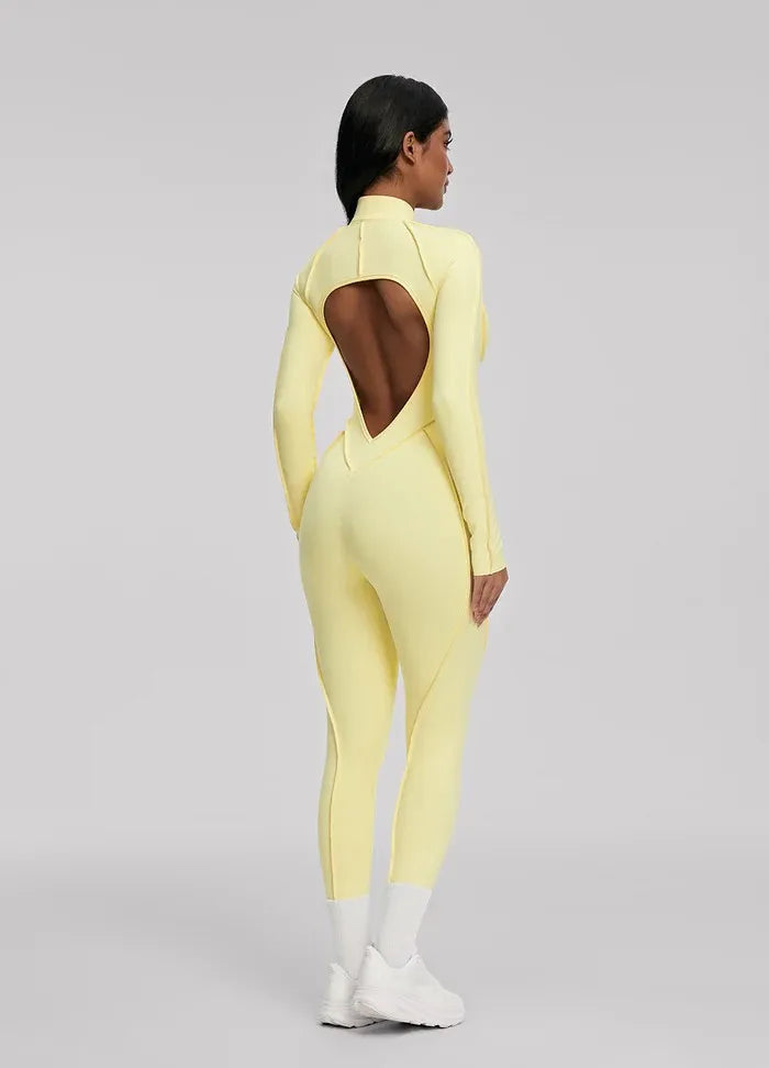 FUBEIKE Women's Yoga Set Fashion Sexy Slim Fit Long Sleeve Zipper Sports Gym Workout Legging Bodysuits Outdoor Activewear