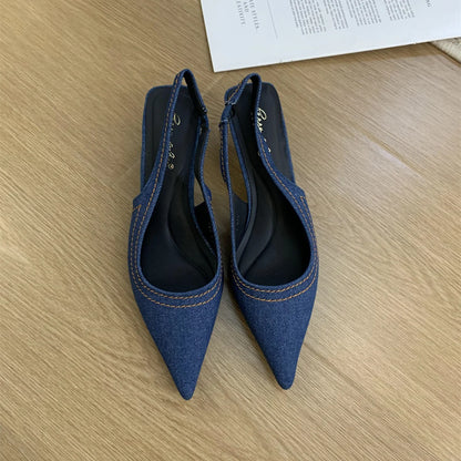 Bailamos Brand New Women Sandals Fashion Pointed Toe Shallow Slip On Ladies Elegant Slingback Shoes Med Heel Pumps Shoes Mujer