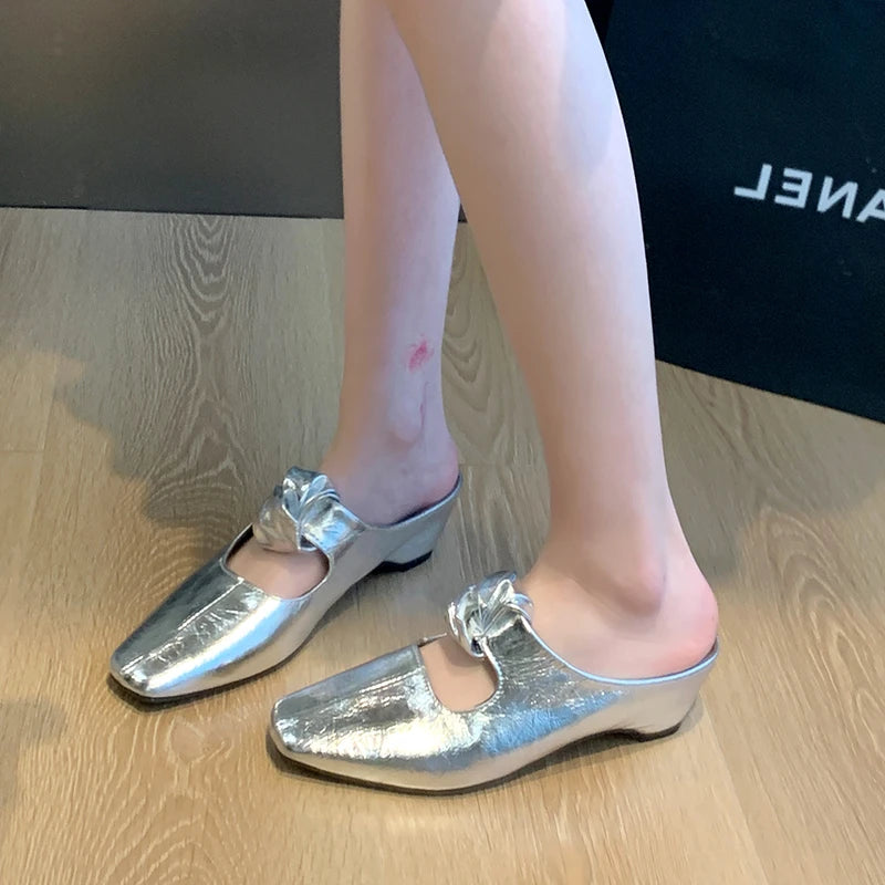 Women Heeled Sandals Slingback Mules Leather Shoes Summer Slippers 2026 Luxury Mary Jane Shoes Comfort Flip Flops Mujer Slides