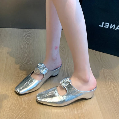 Women Heeled Sandals Slingback Mules Leather Shoes Summer Slippers 2026 Luxury Mary Jane Shoes Comfort Flip Flops Mujer Slides