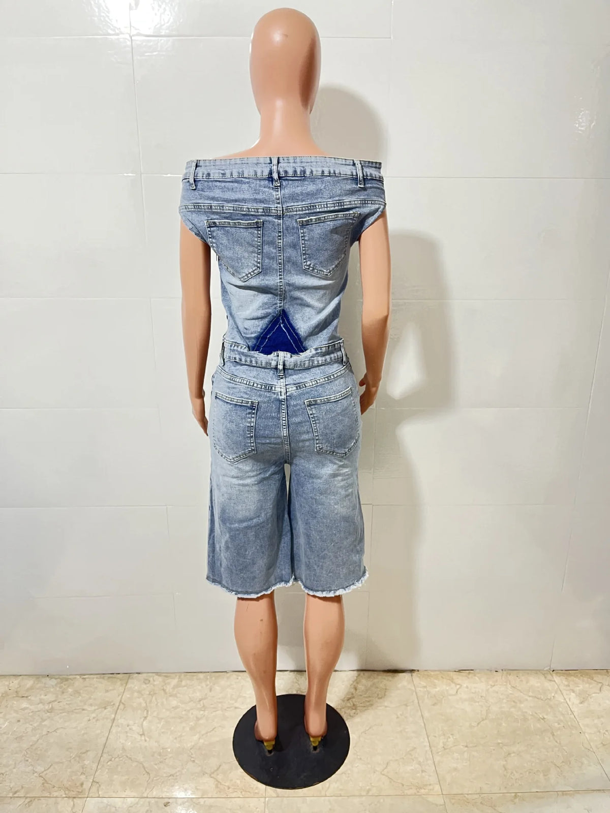 Jumpsuits Women Denim One Piece Short Sleeve Overalls Knee Length Pants Tight Waist Rompers Y2k Streetwear Slash Neck 2026