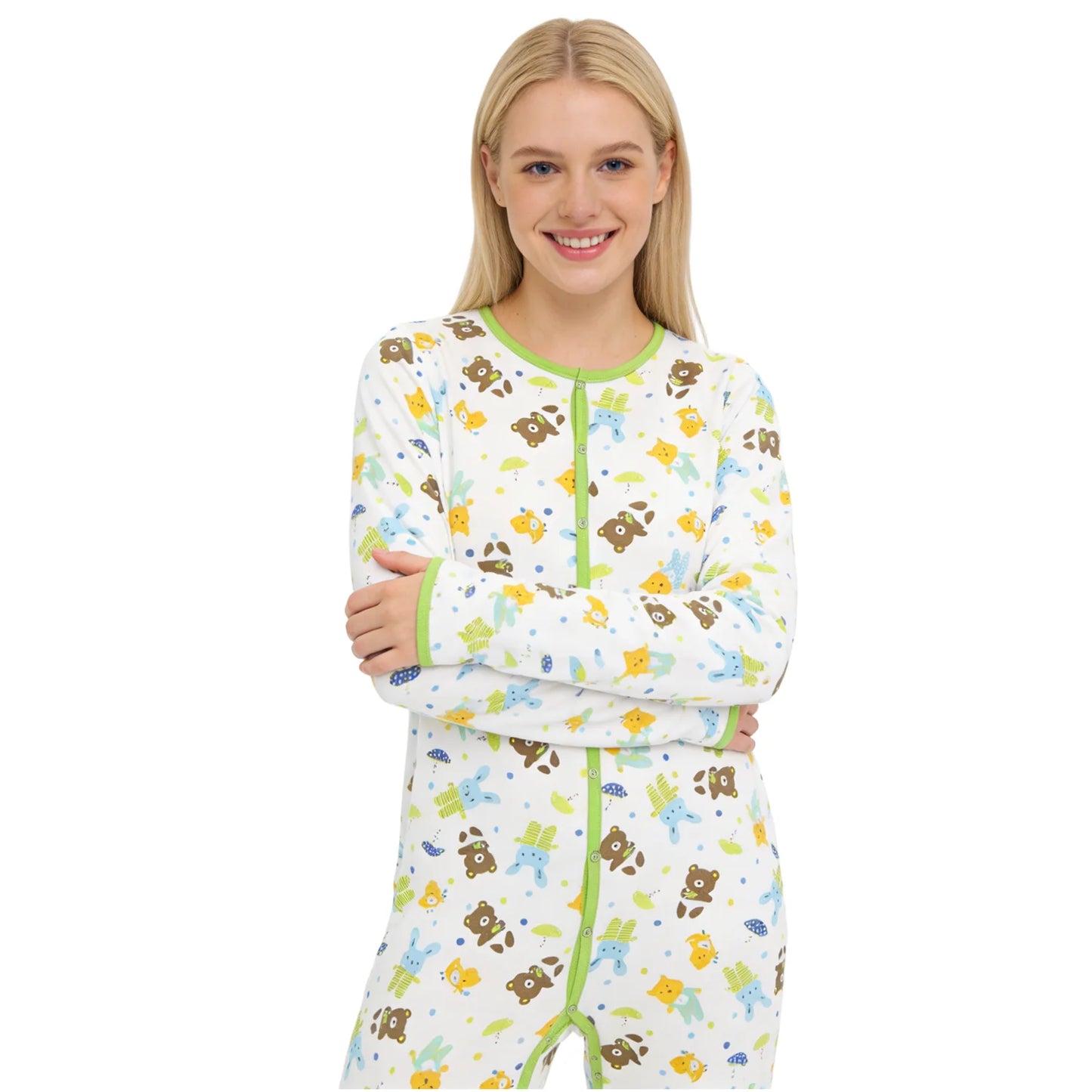 Cotton Teddy Printed Bodysuit with Foot / Adult Onesie with Foot / Adult Baby Romper / ABDL Clothes / Printed Adult Bodysuit