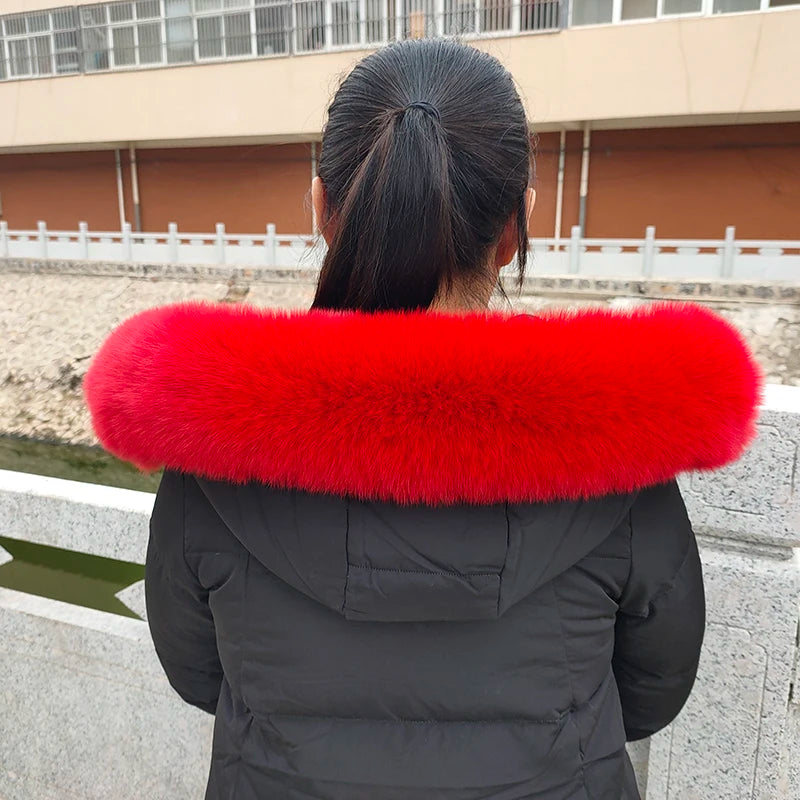 100% Real Fox Fur Collar Winter removable fur Hood Trims Warm Furry Decor Shawls for Coat Parkas Luxury Female fur Scarf