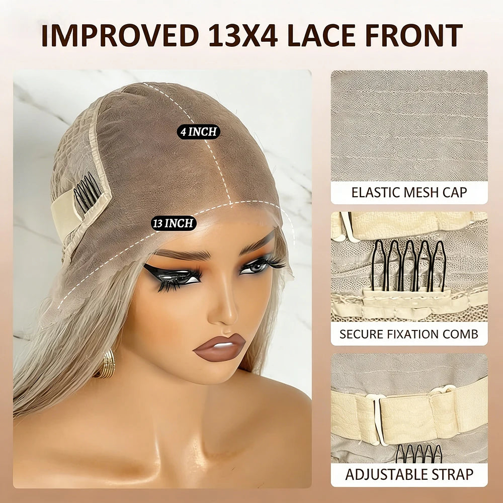 13x4 Glueless Ash Blonde Highlight Lace Front Wigs For Women Straight Brazilian Remy Human Hair Wig HD Transparent Lace Frontal