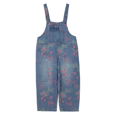 Vintage Denim Overalls Spring Summer Loose Jumpsuits Oversized Artistic Casual age Reducing Printed Casual Harem Pants Female