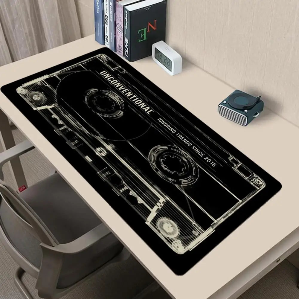 Retro Cassette Tape Mouse Pad Large Computer Office Game Table Mat Rubber Anti-slip Stitched Keyboard Mat 90x40 XXL Desk Pads