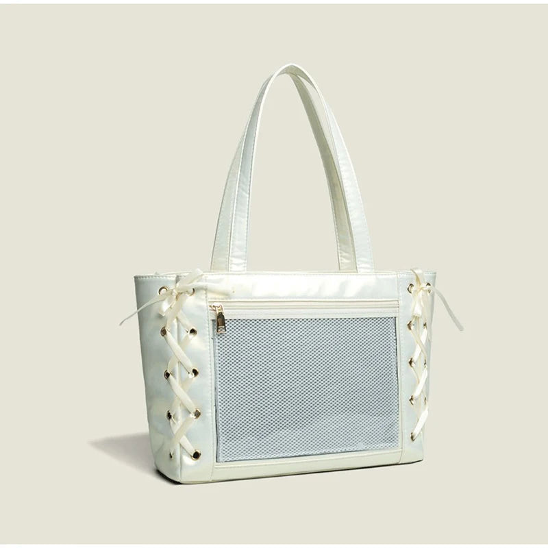 Sweet College Style Ribbon Ita Bag Women Fashion Shoulder Bags Large Capacity Tote Bag For Daily Commuting Transparent Handbag
