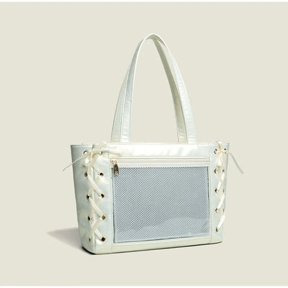 Sweet College Style Ribbon Ita Bag Women Fashion Shoulder Bags Large Capacity Tote Bag For Daily Commuting Transparent Handbag