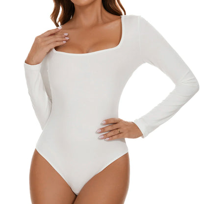 Autumn Square Neck Bodysuit Women's Long Sleeved Shapewear Tummy Control Body Shaper Lady Streetwear Female Warm Clothing Winter