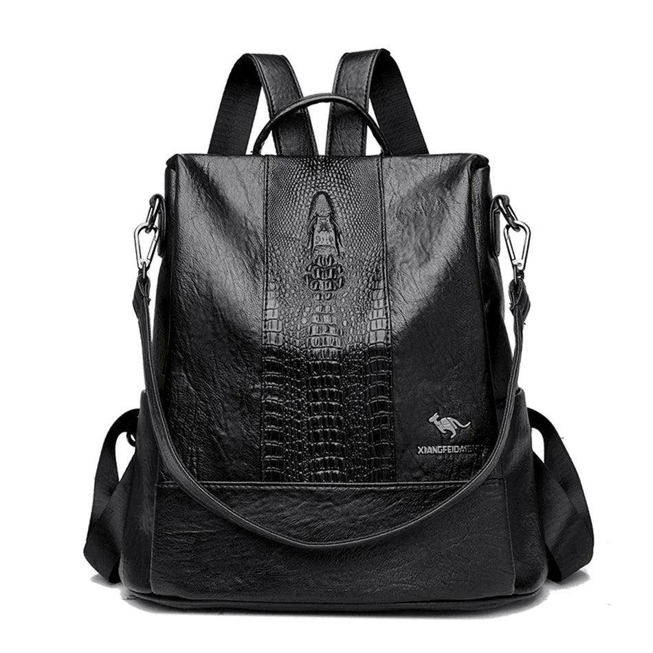 Women's Crocodile Pattern Backpack Leather School Bookbags for Girls Bagpack Large Capacity Designer Travel Rucksack Mochilas