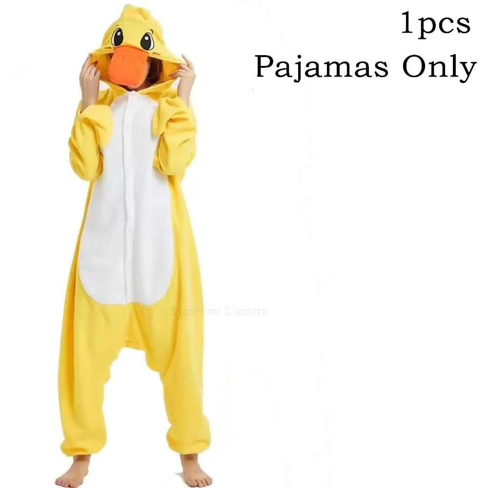 Yellow Duck Onesie Animal Kigurumi Unicorn Pyjamas Halloween Adult Cartoon Pajama Cosplay Party Women Men Homewear Slippers XXL